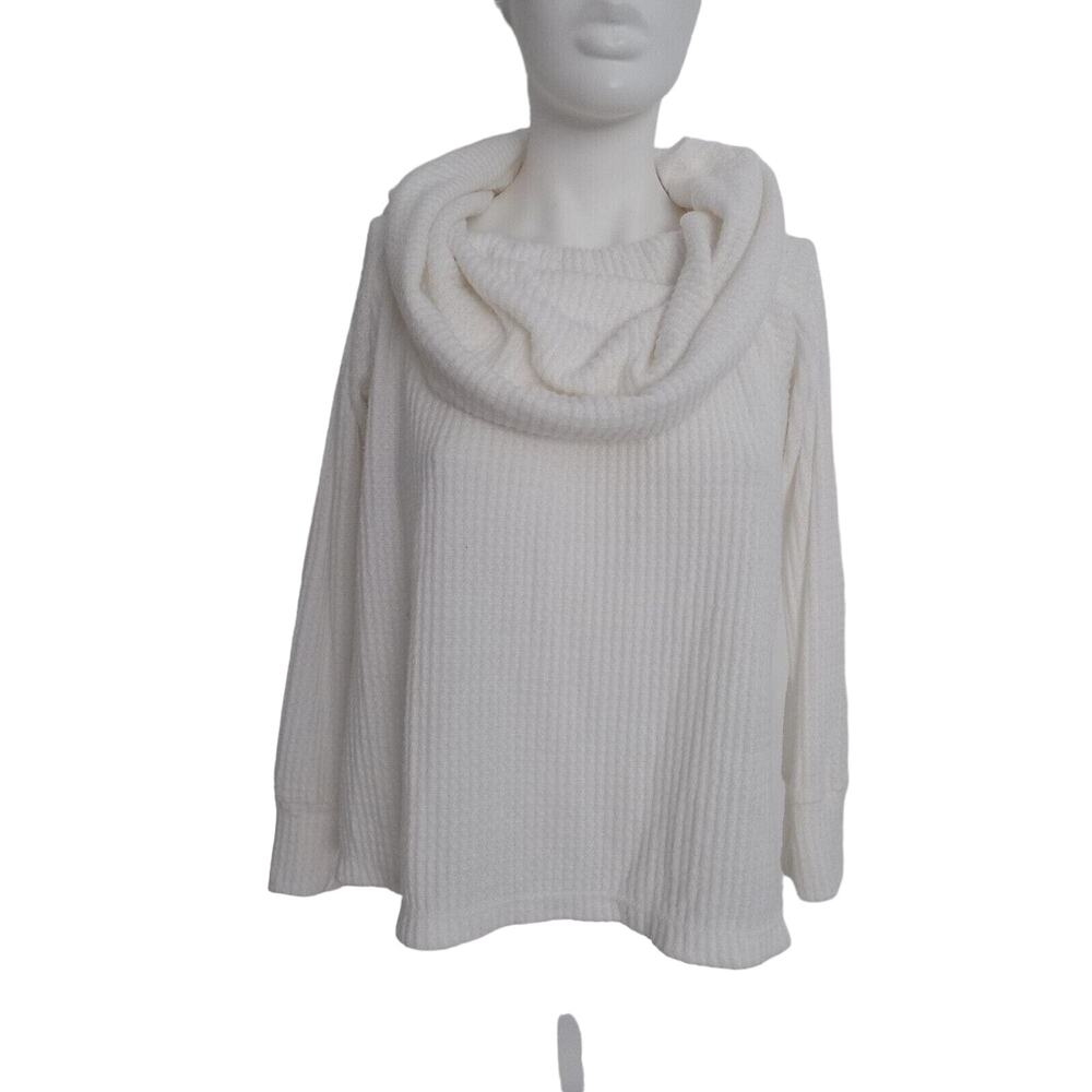 Elan cowlneck sweater cream lightweight ribbed size Medium